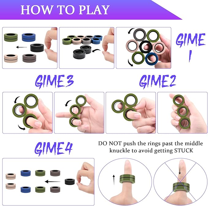 Cevioce 15 PCS Magnetic Ring Fidget Toys Set, ADHD Anxiety Magnetic Finger - Image 5