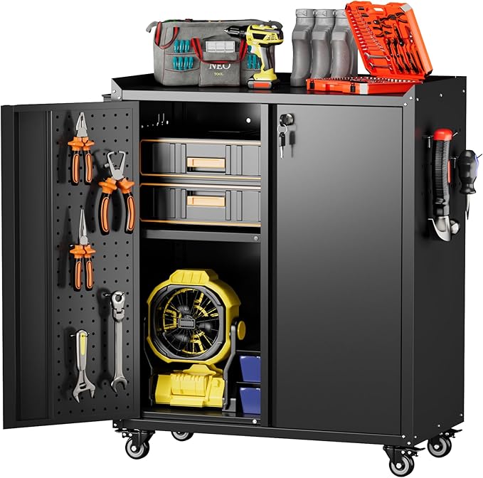 Metal Storage Cabinets with Door Pegboard, Lockable Garage Storage Cabinets by REEMOON