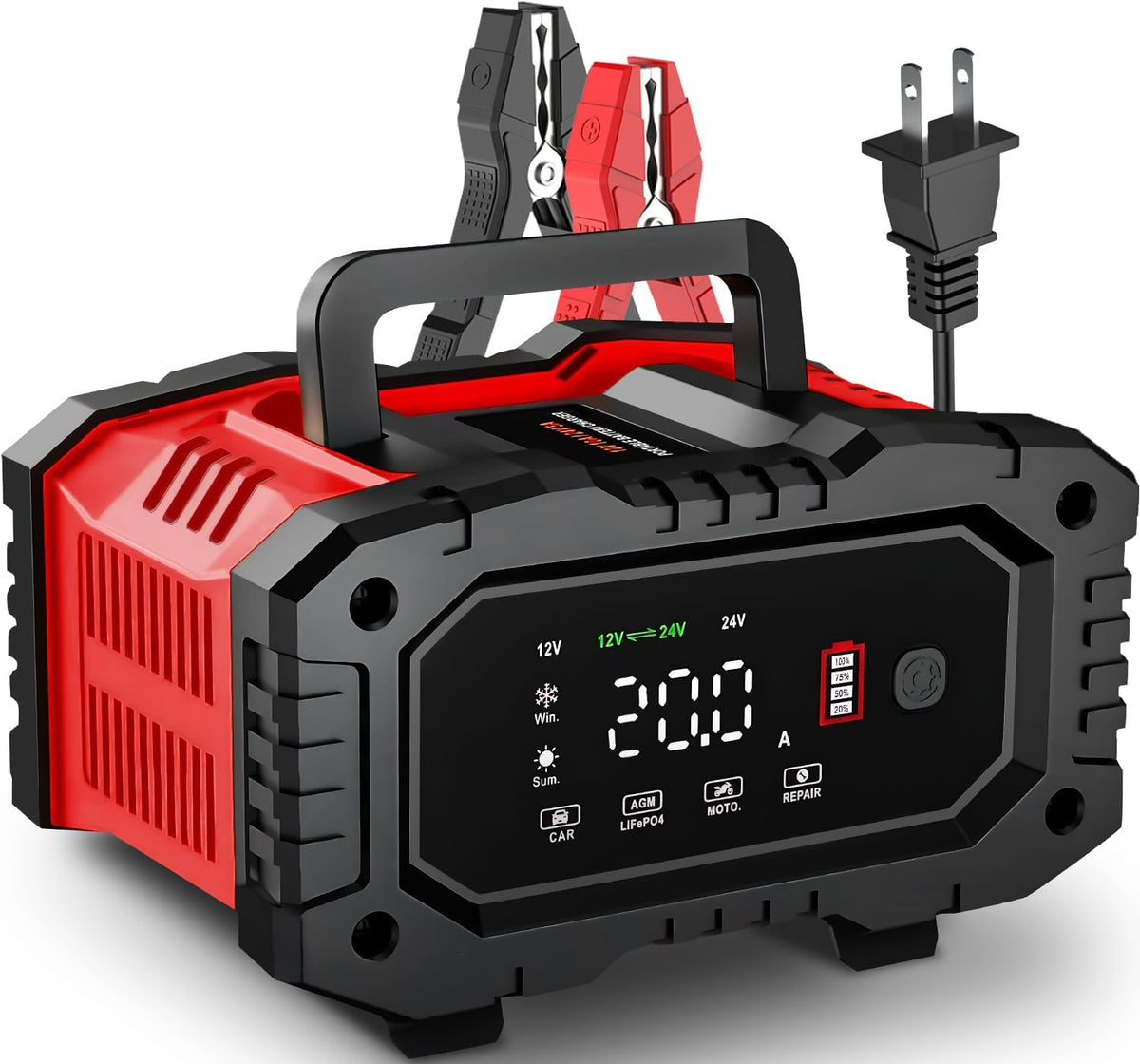 20-amp car battery charger, 12v/20a and 24v/10a lifepo4,lead-acid(agm/gel/sla), main product view