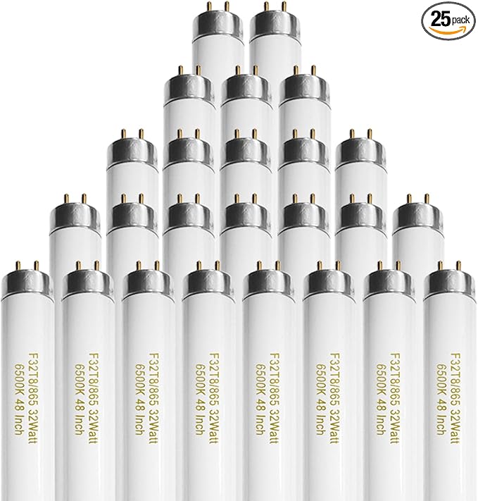 25 Pack T8 Fluorescent Bulbs 4 Foot, F32T8/865 Fluorescent Light Bulb 48 Inch by Konideke