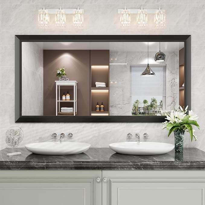 Amorho Bathroom Mirror Black, 60 X30 Inch Thick Metal Framed Wall Mirrors - Image 8