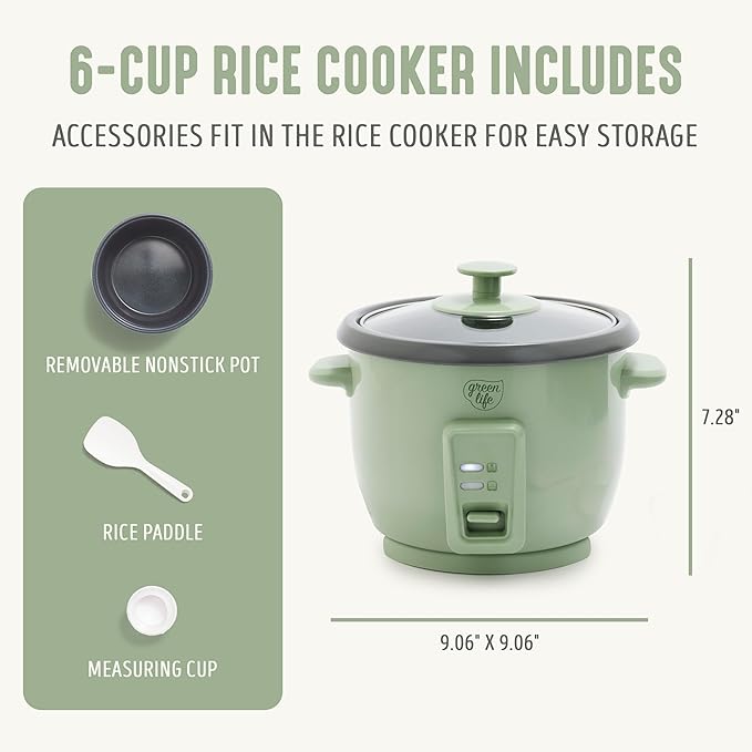 GreenLife Rice Cooker with Removable PFAS-Free Ceramic Nonstick Pot, 3-Cups - Image 2