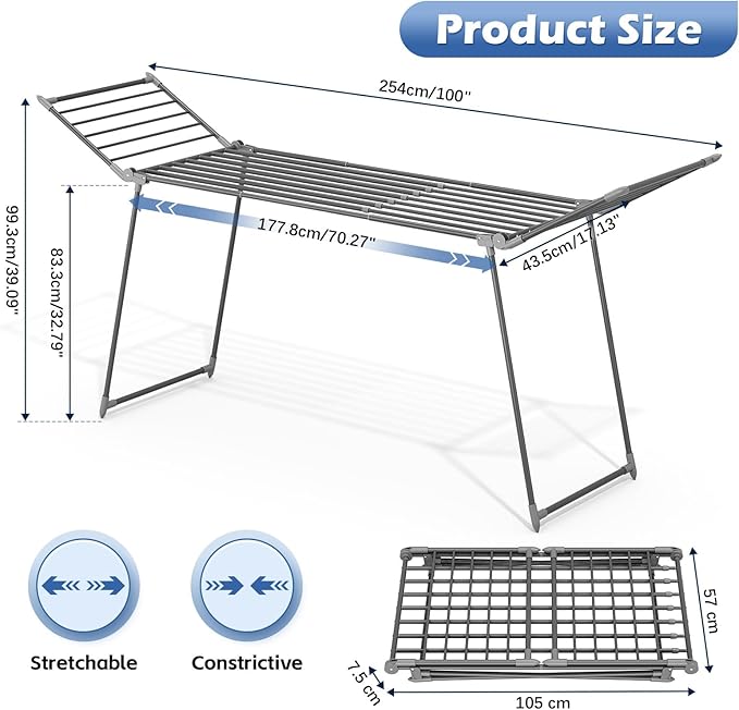 APEXCHASER Clothes Drying Rack Foldable, Large Drying Rack Clothing Retractable - Image 3
