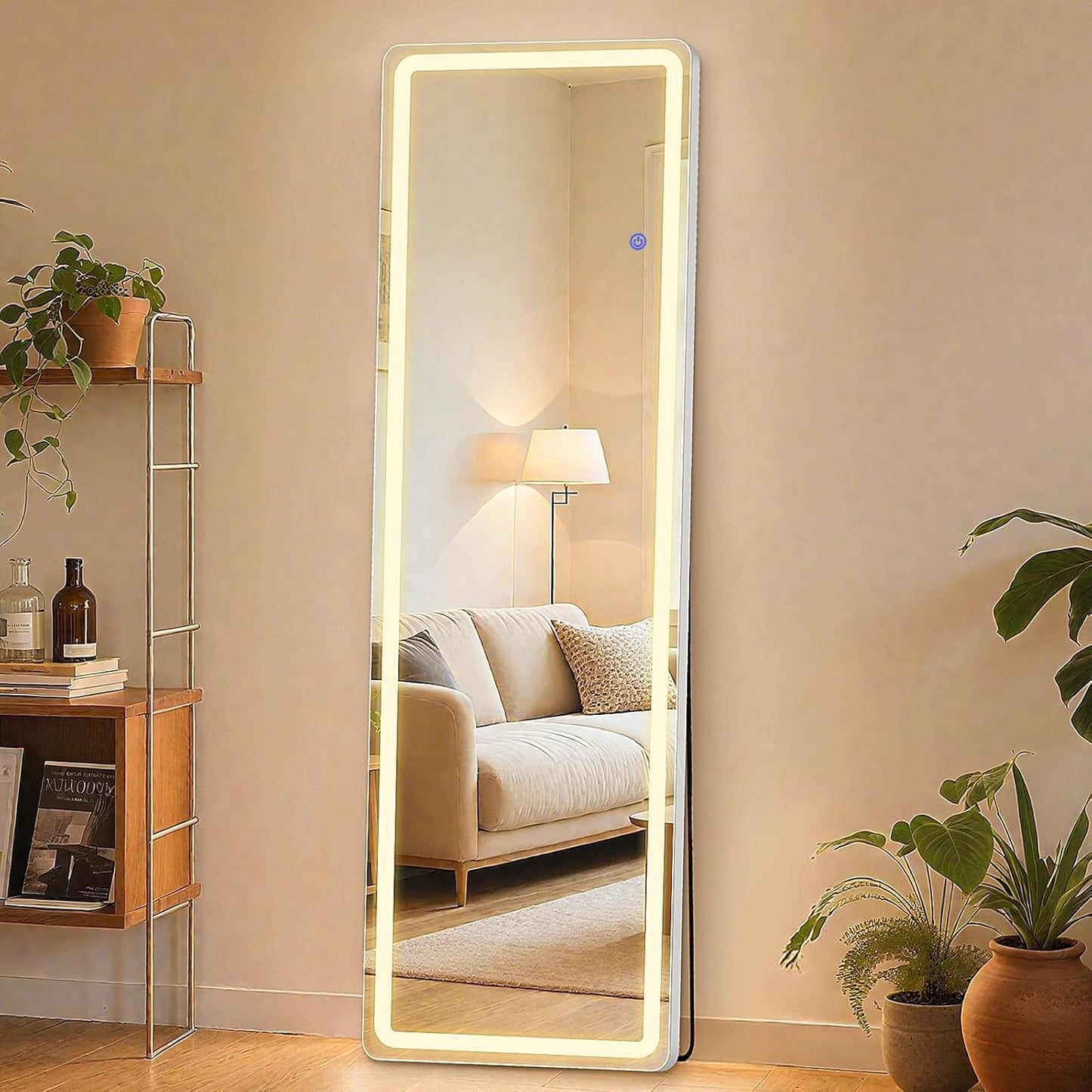 Sweetcrispy Full Length Mirror with LED Lights, 61"x17" Lighted Full Body Floor Mirror with Dimming & 3 Color Lighting, Stand for Bedroom, Dressing Room