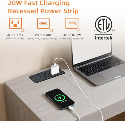 Recessed Power Strip USB, 20W Fast Charging Furniture Outlet - Image 2