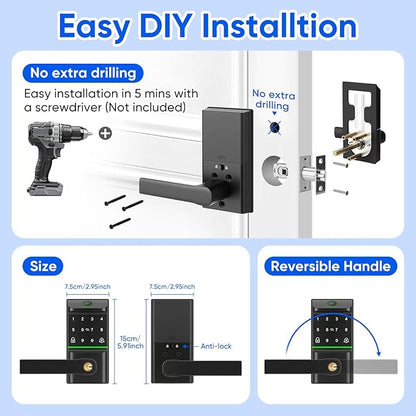 Keypad Smart Door Lock with Handle, Keyless Entry Deadbolt - Image 4
