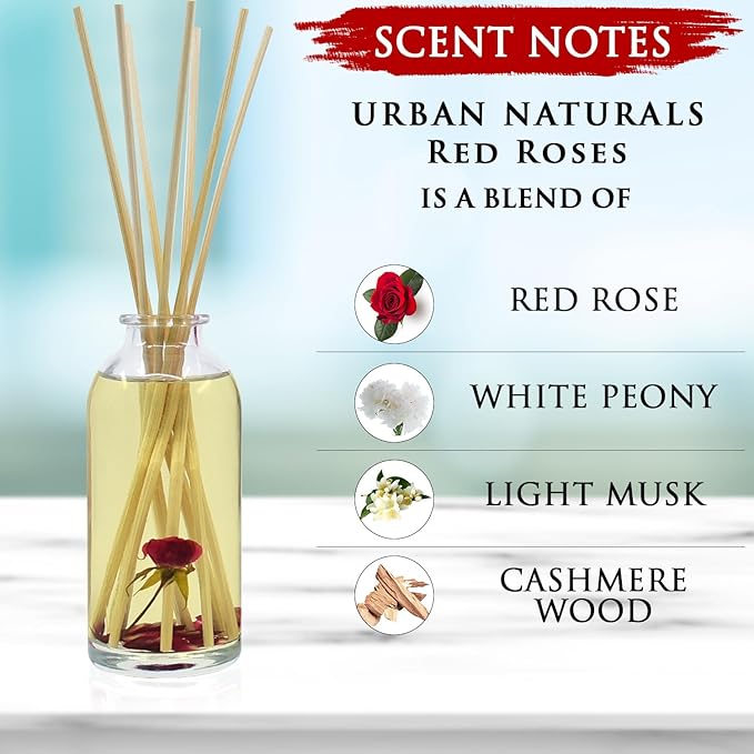 Urban Naturals Red Roses Reed Diffuser Oil Gift Set| Floral Scented Sticks Room - Image 4
