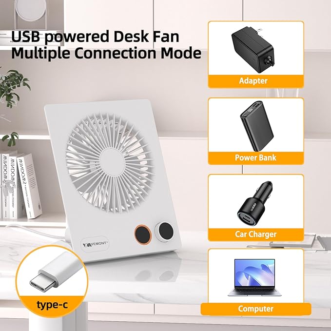 VEMONT 180°Foldable Portable Personal Fan Built-in 5000mAh Rechargeable Battery - Image 7