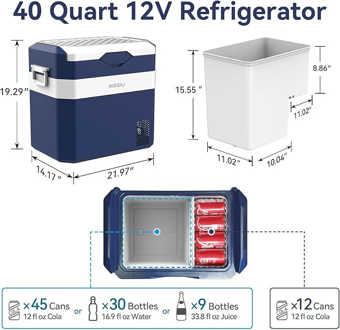 12 Volt Refrigerator Car Fridge Portable 12V 40 Quart Freezer Compressor Cooler - Image 3