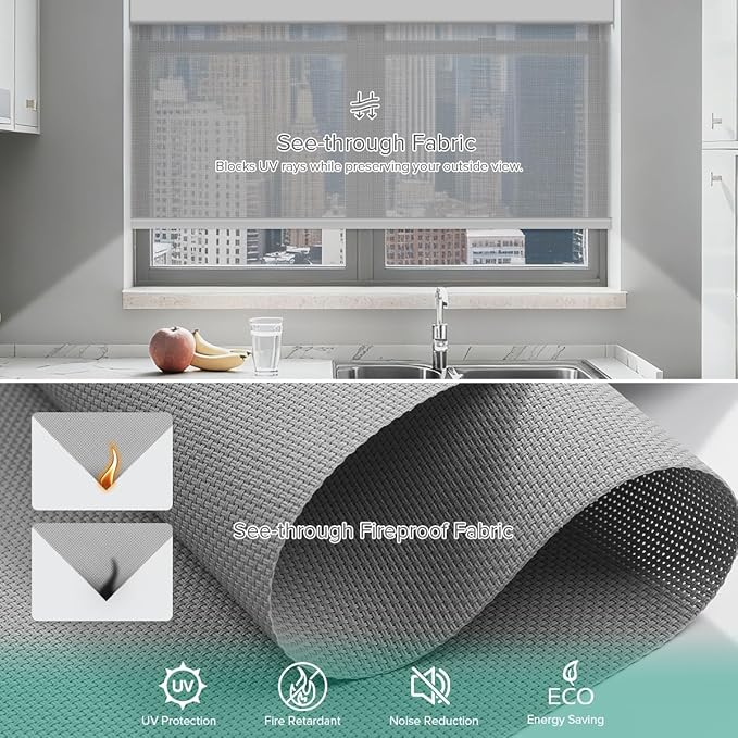 Kilonity Motorized Roller Shades, Light Filtering Remote Control Custom Window - Image 4