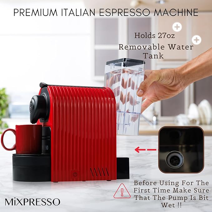Mixpresso Red Espresso Coffee Machine – Compact 1400W Single Serve Coffee Maker - Image 2