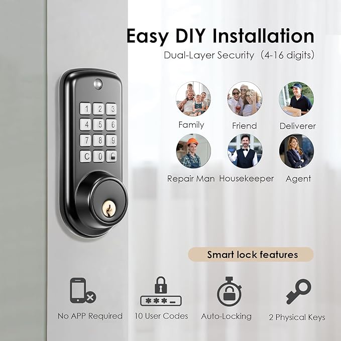Smart Lock, Keyless Entry Door Lock, Password Mechanical Key 2 Unlocking - Image 5