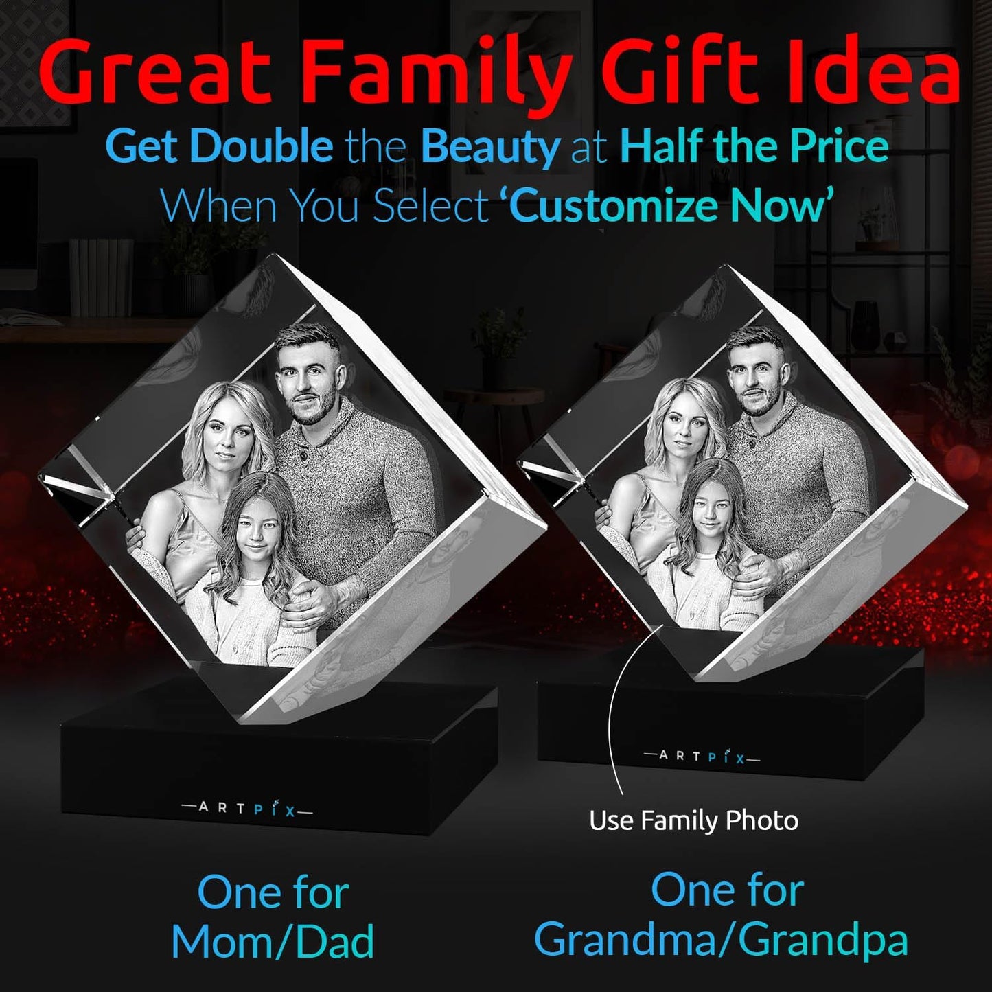 ArtPix 3D Crystal Photo - Personalized Gift Anniversary - Wife, Women, Men | A custom photo crystal keepsake for mom, family, or a couple — perfect for birthdays, weddings & milestone anniversaries.