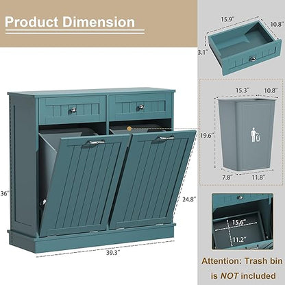 Tilt Out Trash Cabinet with Double Hidden Trash Can Holder, Kitchen Free - Image 2