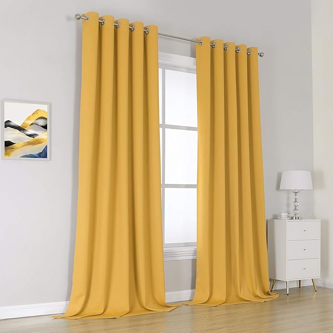 DUALIFE Yellow Curtains 108 Inches Long 2 Panels Blackout Curtain Panels - Image 2