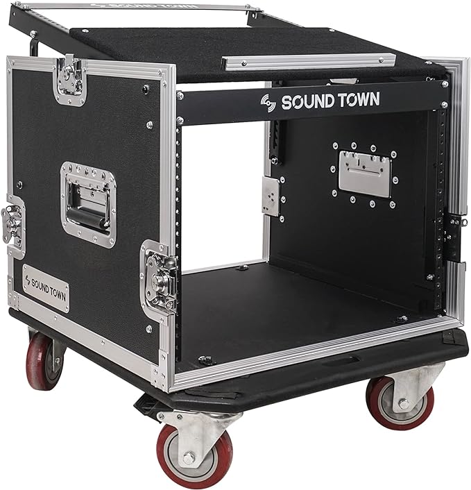 Sound Town Enhanced Thickness 1/2” Plywood 8U Audio Rack/Road ATA Case by SOUNDTOWN