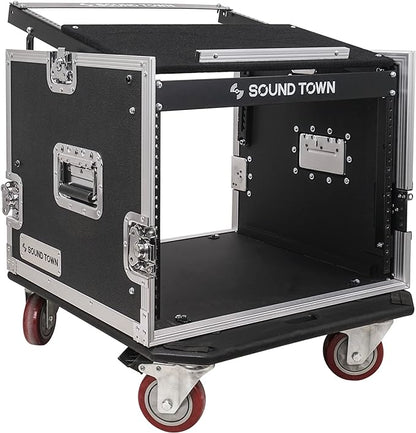 Sound Town Enhanced Thickness 1/2” Plywood 8U Audio Rack/Road ATA Case by SOUNDTOWN