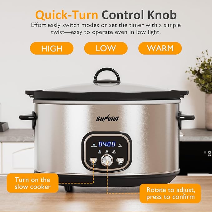 Sunvivi Slow cooker Pot 8.5 QT Programmable Stainless Steel Color : - Image 4