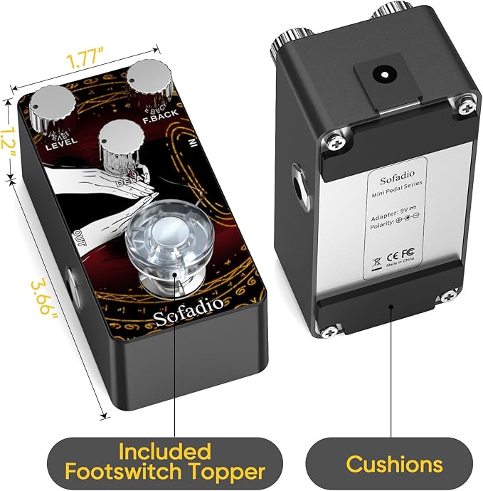 Sofadio Guitar Delay Pedal, True Bypass DC 9V Mini Single Nano Effect Pedals - Image 4