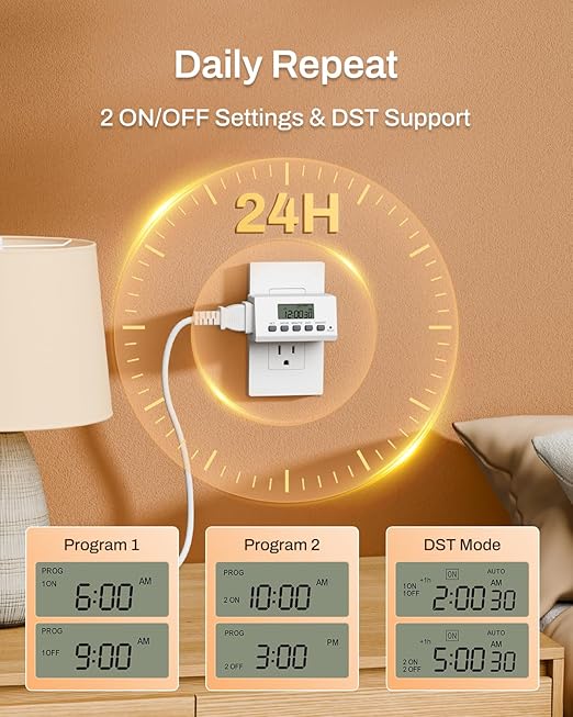 BN-LINK Indoor Digital Timer Outlet, 24 Hour Light Timer Easy Programmable - Image 2