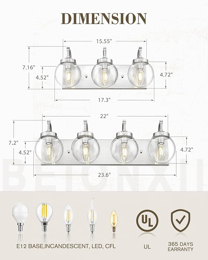 Beionxii 4-Light Bathroom Light Fixtures, Brushed Nickel Bathroom Vanity Light - Image 4