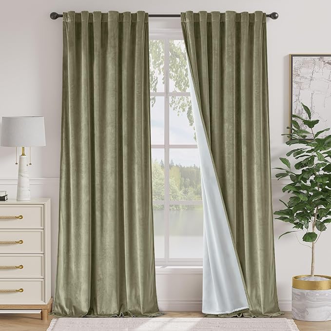 Lazzzy Green Blackout Velvet Curtains 96 Inches Long Thermal Insulated Room by Lazzzy