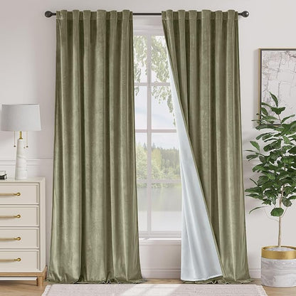 Lazzzy Green Blackout Velvet Curtains 96 Inches Long Thermal Insulated Room by Lazzzy