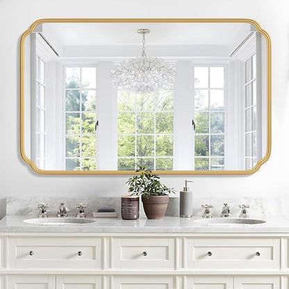 30"x48" Gold Bathroom Mirror for Wall, Large Brass Gold Bathroom Vanity Mirror by FerytangeHome