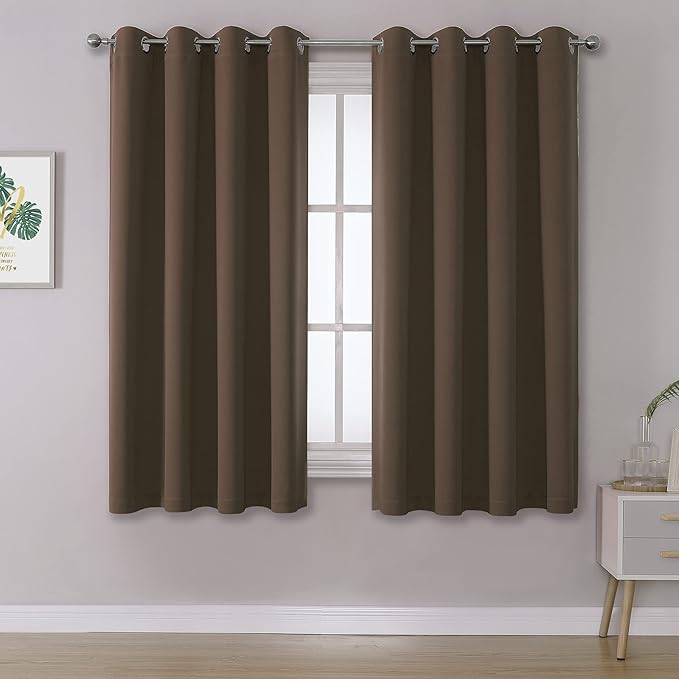 DUALIFE Coffee Color Brown Blackout Curtain Panels 52 Inch Width 45 Inch Length by DUALIFE