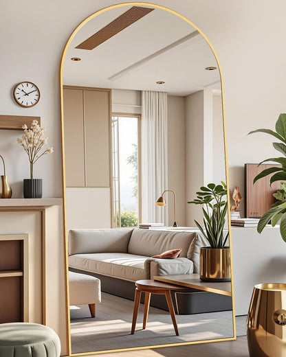DMWOODFL 81"x41" Arched Full Length Mirror - Extra Large Floor Standing/Wall Mounted Mirror with Stand, Shatter-Resistant Gold Aluminum Frame for Bedroom, Living Room & Dressing Area