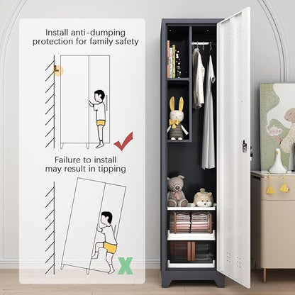 GREATMEET Slim Locking Metal Garage Storage Cabinet, Tall Steel Narrow Broom - Image 4