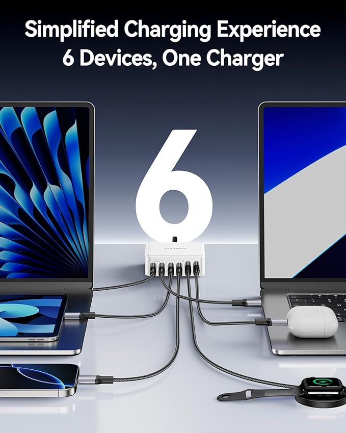 270W USB C Charger Block, Rocoren 6 Port Multi USB-C Charging Station, 100W PD - Image 4