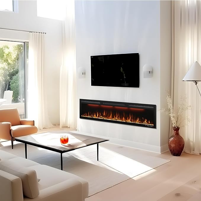 60 inch Electric Fireplace, Recessed and Wall Mounted Slim Electric Fireplace - Image 2