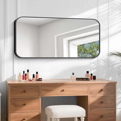 Bathroom Mirror, 48 x 24 inch Black Rectangle Wall Mirror, Metal Framed - Image 3