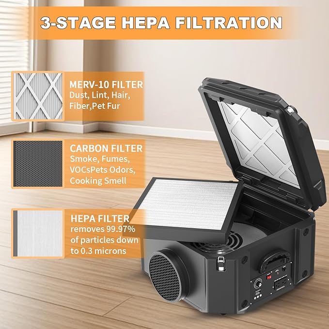 M-T Air Scrubber with 3 Stage Filtration, Stackable Negative Air Machine - Image 2
