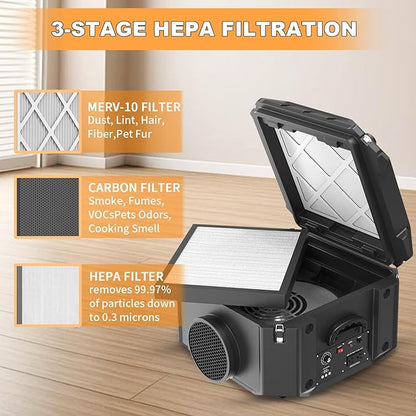 M-T Air Scrubber with 3 Stage Filtration, Stackable Negative Air Machine - Image 2