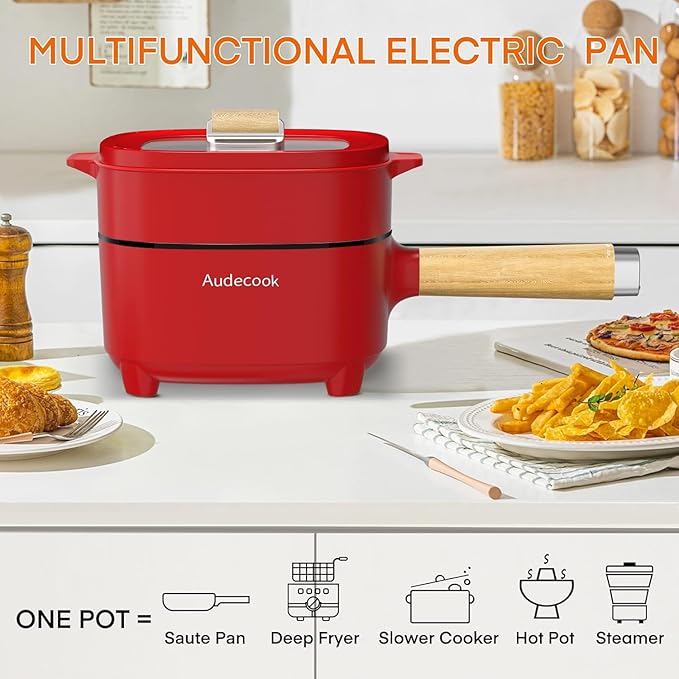 Audecook Hot Pot Electric 2L, Cermic Glaze Non-Stick Frying Pan 8 Inch - Image 6