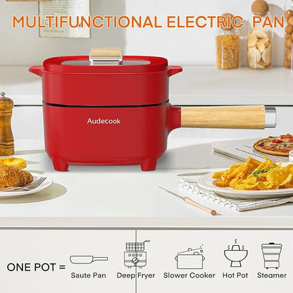 Audecook Hot Pot Electric 2L, Cermic Glaze Non-Stick Frying Pan 8 Inch - Image 6