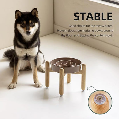 Ceramic 1.2 Cup Raised Slow Feeder Dog Bowl Set, Elevated Wooden Stand - Image 6