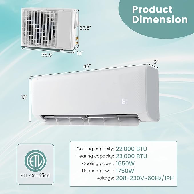 RELAX4LIFE Mini Split Ac/Heating System, 24000 BTU Ductless Mini Split Air - Image 8