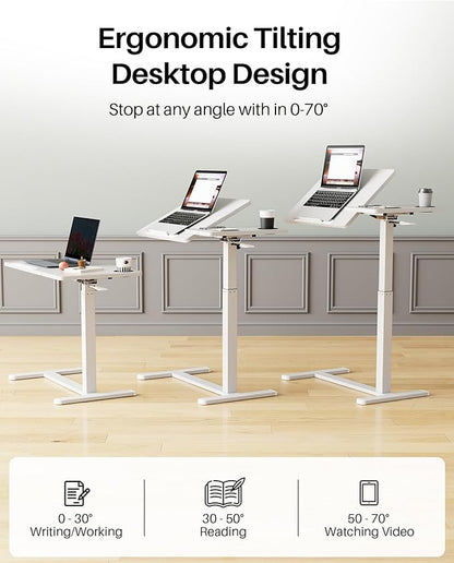 Overbed Table with Wheels, Pneumatic Height Adjustable Overbed Bedside Table - Image 4
