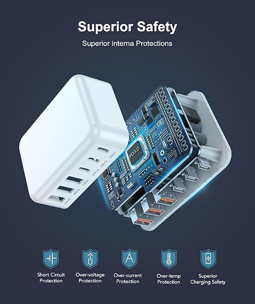Fast Charger Block, GaN 6 Port USB C Charging Station Hub Cube, 100W Multiport - Image 6