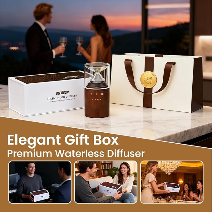 Waterless Nebulizing Essential Oil Diffuser, Real Glass and Solid Wood Portable - Image 6