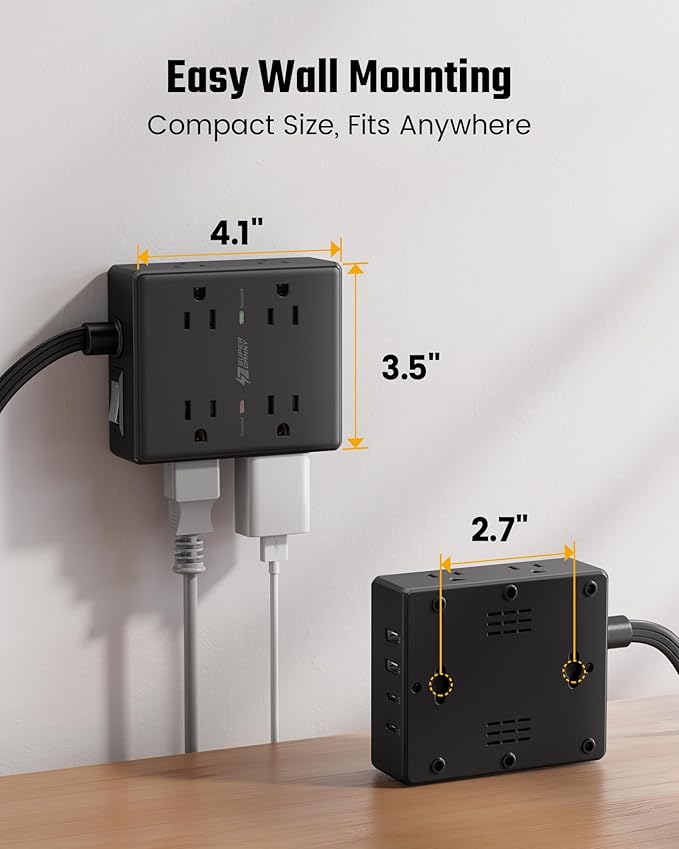 15Ft Extension Cord with Multiple Outlets, Flat Plug Power Strip Surge - Image 7