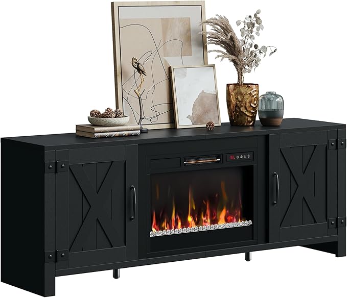 Bestier 63" Fireplace TV Stand for TVs Up to 70", Farmhouse Barn Door - Image 9