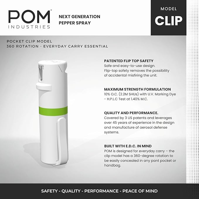 POM Pepper Spray Pocket Clip, Quick Flip Top Safety, Maximum Strength OC Formula - Image 4