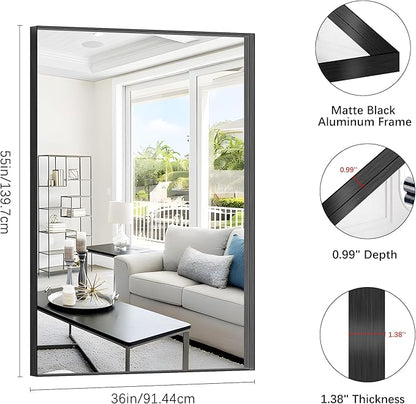 Black Bathroom Mirror, 36x55 Inch Rectangular Deep Frame Mirror, Large Wall - Image 3