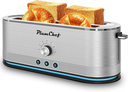 4-Slice Toaster, Extra Wide Long Slot Toaster, 7 Browning Settings, by PlumChef