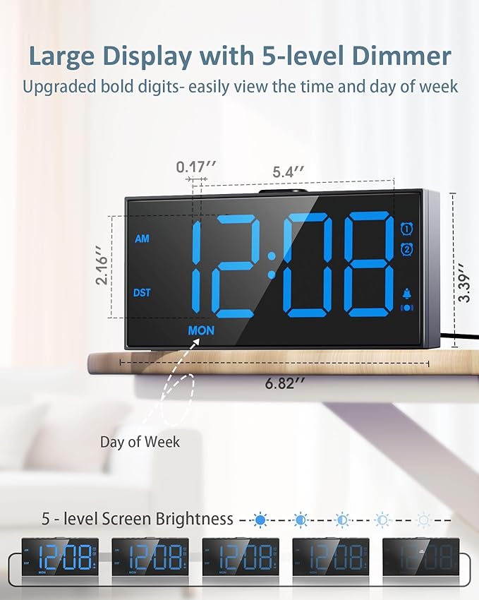 Loud Alarm Clock for Heavy Sleepers Adults, Bed Shaker Alarm Clock - Image 4