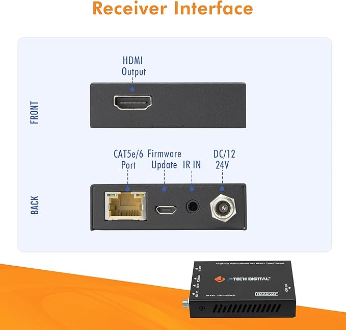 J-Tech Digital 4K HDMI & USB C Extender Over Single Cat5 5e 6 7 Cable, - Image 9